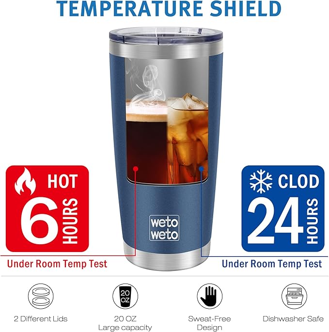 WETOWETO 20oz Tumbler, Stainless Steel Vacuum Insulated Coffee Travel Mug, Double Wall Powder Coated Insulated Coffee Mug Travel Mug with Lid Thermal Cup for Outdoor, Navy Blue, 6 Pack