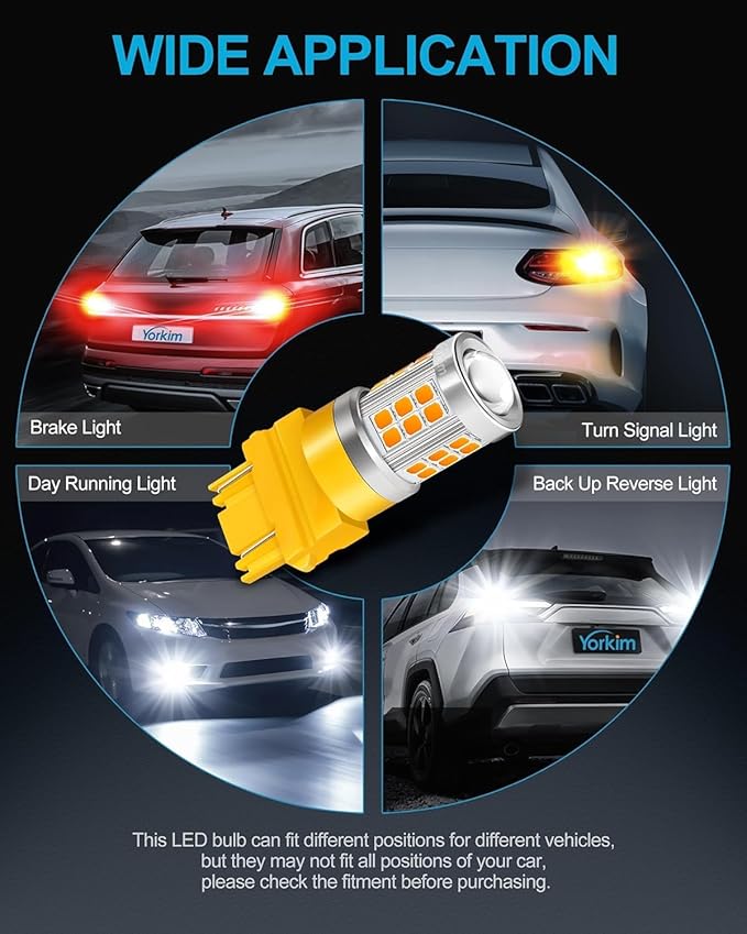 Yorkim 3157 LED Bulb Amber led turn signal bulb, 3157a 3156 led amber lights 3056 3057 4157 bulb led 3157 Replacement for Turn Signal Side Marker Lights, Amber Yellow, pack of 4