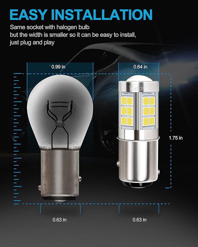 Yorkim 1157 LED Bulb, super bright 2357 led bulb 2057 7528 BAY15D Replacement for led Reverse Blinker Brake Tail Lights, 6000K Xenon White, pack of 2
