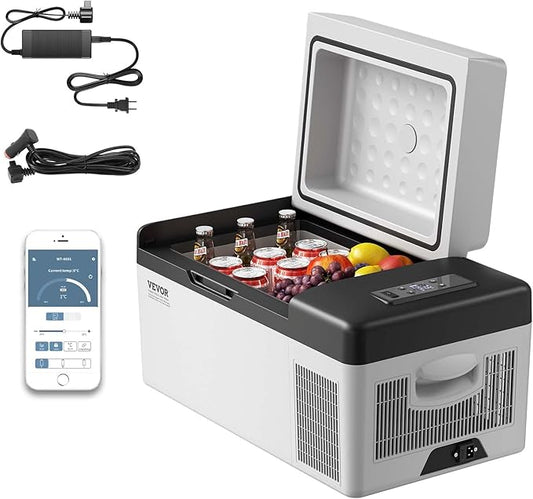 VEVOR 21 Quart(20 Liter), 12 Volt App Control(-4℉~68℉), Electric Compressor Cooler with 12/24v DC & 110-240v AC for Camping, Travel, Outdoor or Home Use, 21QT