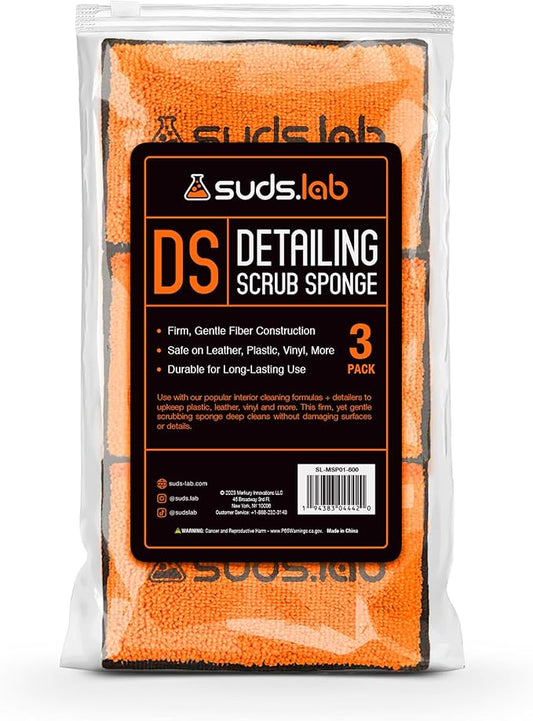 Suds Lab DS Microfiber Detailing Scrub Pad 3 Pack - Car Interior Cleaning & Detailing Microfiber Scrub Pads - Set of 3 - Safe On Leather, Vinyl, Plastic, Etc.