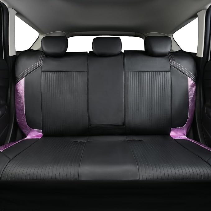 Flying Banner Synthetic Leather car seat Covers Full Set Front and Rear Bench Fashion Easy Installation Cup Holder Free (Black & Pink, Low Bucket - Full Set)