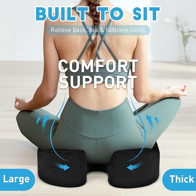 BlissTrends Seat Cushion,5.2in Thick Memory Foam Cushions for Office Chair, Car Seat, Airplane, Relieving Pressure Tailbone Sciatica Back Pain for Long Sitting Office Workers, Car Drivers Black