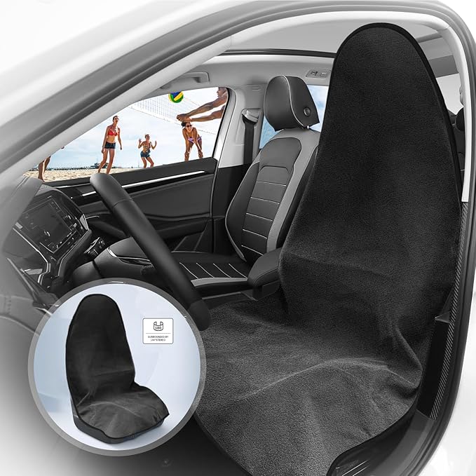 ZIMABLUE Terry Cloth seat Cover Universal Waterproof Car Sport Towel Seat Cushion Non-Slip Sweat-Absorbent Towel Cloth Suitable for All Seasons Waterproof Beach Seat Cover Washable-Grey