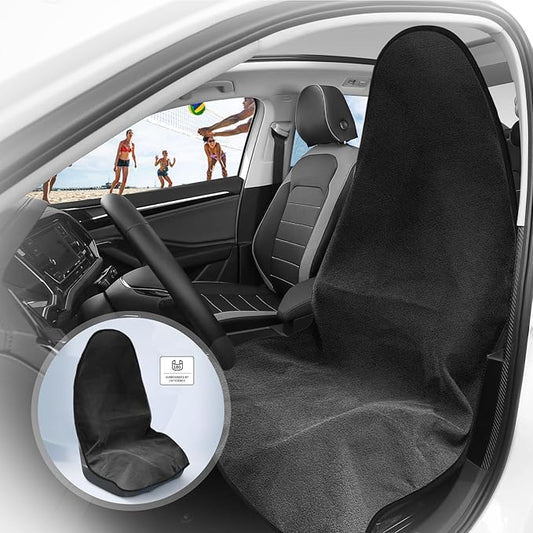 ZIMABLUE Terry Cloth seat Cover Universal Waterproof Car Sport Towel Seat Cushion Non-Slip Sweat-Absorbent Towel Cloth Suitable for All Seasons Waterproof Beach Seat Cover Washable-Grey