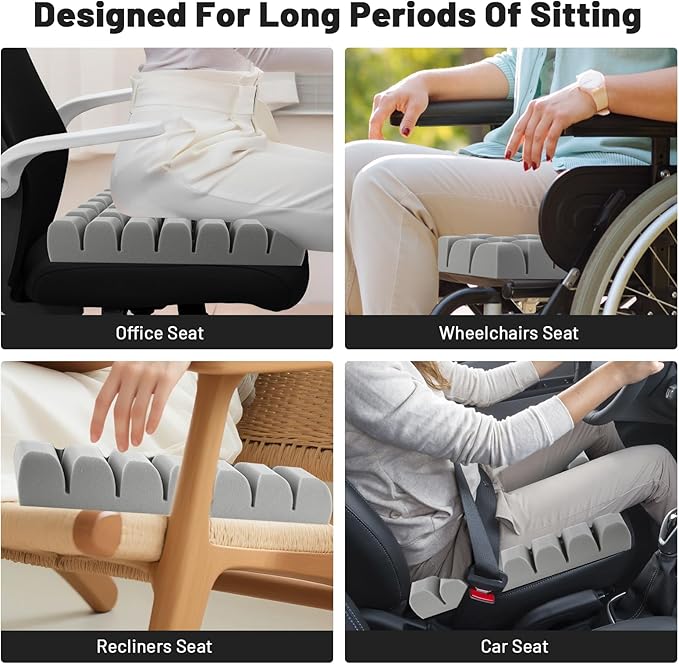 Waffle Seat Cushion Foam Pad – Relieves Back, Sciatica, Tailbone & Hip Pressure for Long Sitting – Ideal for Office Chair, Wheelchair, Recliner, Car Seat – 18x16x3 Inch, Gray