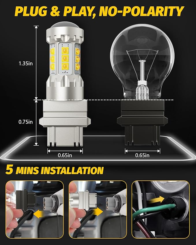 Yorkim 3157 LED Bulb White, 500% Super Bright, 3056 3156 3156A 3057 4057 3157 4157 T25 LED Bulbs for DRL, Reverse Light, Brake Light, Parking Lights with Constant Current Drive - Pack of 2