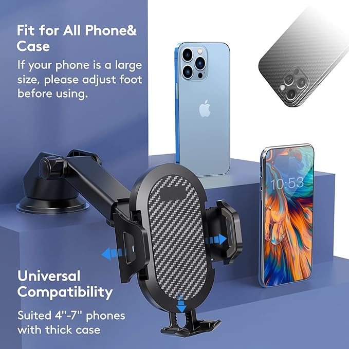 Car Phone Holder Mount, [Strong Suction Cup] [Military Grade Durable] for Windshield and Dashboard, Adjustable Long Arm Compatible with iPhone 16 15 14 Pro Max and All Smartphones (Grey)
