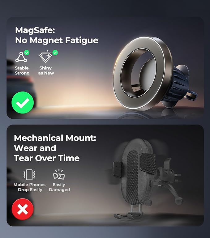 【20X Official Certified Magnets 】for MagSafe Car Mount, 2in1 Dashboard Air Vent Phone Holder, Strong Adhesive, Heat Resistant, 360° Rotation, Fits for iPhone 16, Best Travel Accessories for Men&Women
