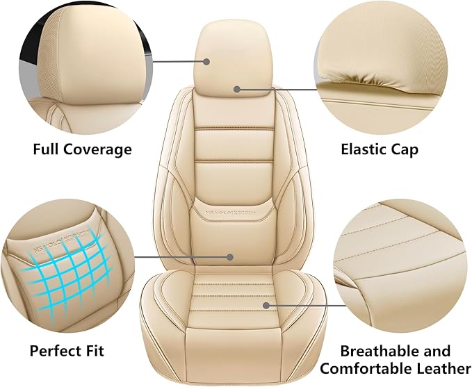 NS YOLO Leather Car Seat Covers Full Set,Universal Fit for Most Cars,SUVs and Sedans,Waterproof Luxury Leatherette Cushions, 5 Car Seat Protectors (Beige, Full Set-5 Seats(Front and Rear))