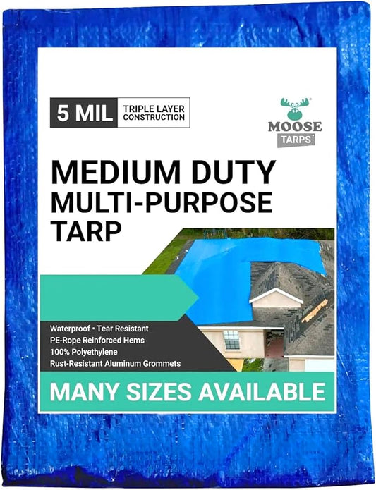 30' x 50' Waterproof Tarp | Medium Duty Reversible Blue/Silver | Multipurpose Indoor/Outdoor Use: Tents, Wood Cover, Furniture, Car, Boat, Pool, & More | Tear Resistant