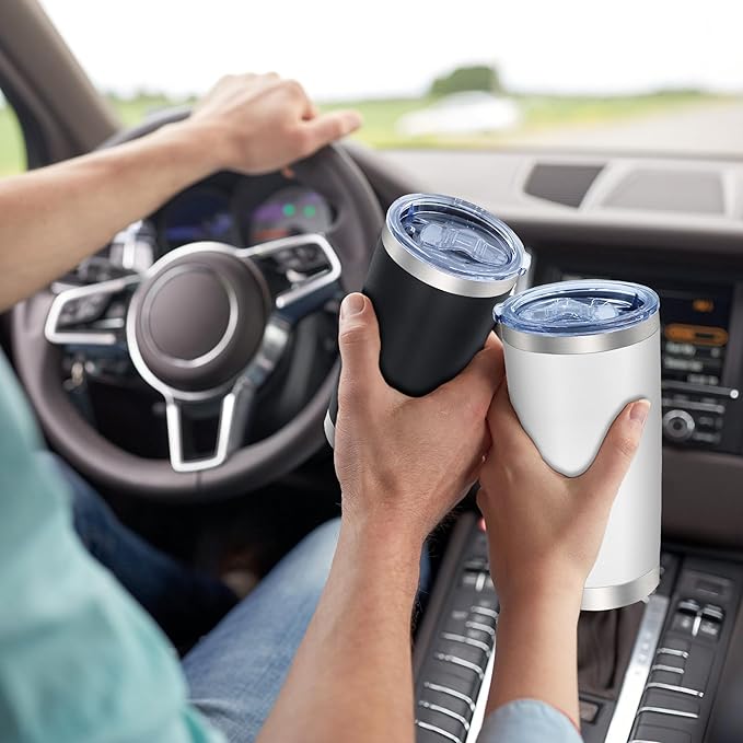 20oz Tumbler Bulk Stainless Steel Tumblers with Lid Vacuum Insulated Double Wall Travel Coffee Mug Powder Coated Tumbler Cup for Hot and Cold Drinks(White, 6 pack)