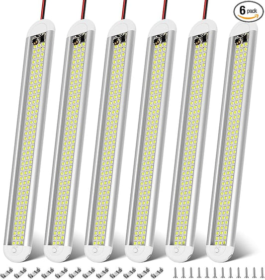 CT CAPETRONIX 12v LED Interior Light Bar, 120LEDs 1500LM 8W DC 12 Volt led Strip Lights with ON/Off Switch, for Enclosed Cargo Trailer, Car RV Van Truck Lorry Camper Boat Caravan Motorhome (6Pack)