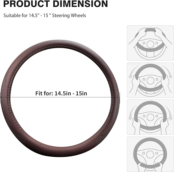 【2025 Model】 Premium Nappa Leather Car Steering Wheel Cover for Men Women, Non-Slip, Breathable, Universal 15 inches Steering Wheels, Brown