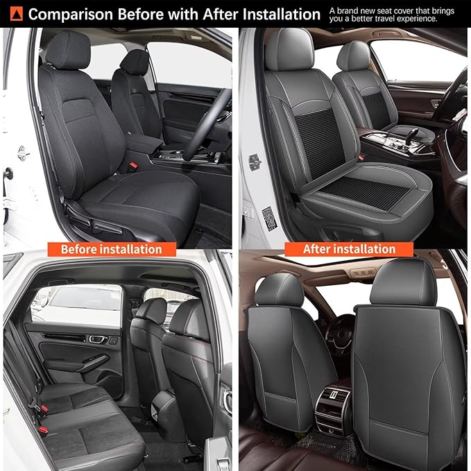 2 Front Seat Covers Fit for Nissan Frontier 2009-2024 2025: Car Seat Covers Leather Waterproof Ice Silk Breathable Car Seat Cushion Protector (2 Seats, Black & Grey)