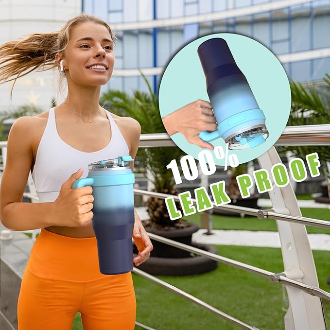 Zukro 50 oz Tumbler With Handle And Straw, Leak-proof Closable Flip Straw Lid, Insulated Stainless Steel Water Bottle for Hot & Cold Drinks, Large Travel Mug Fit in Cup Holder, Dishwasher Safe