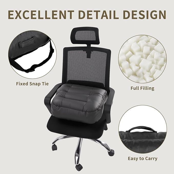 6 inch Extra Thick Seat Cushion, Technology Leather Chair Cushions for Office, Adult Booster Seat with Waterproof and Breathable, Suit for Car Seat, Desk Chair, 18 x 16 x 6 inch, Black