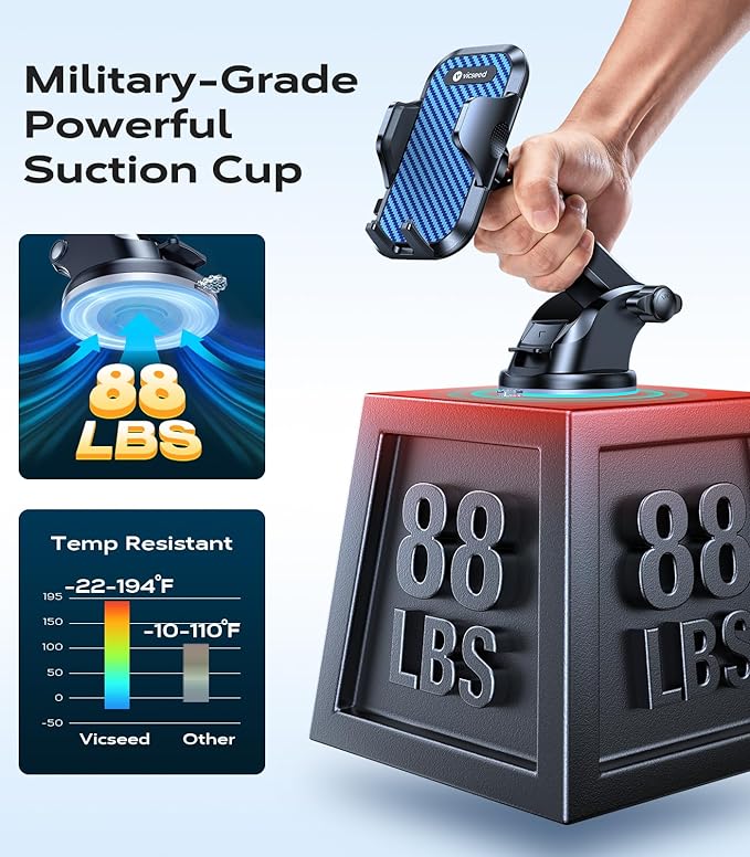VICSEED [True Strongest Suction] [Pro Rally Racing-Grade] Phone Holders for Your Car 2025 Upgraded Car Phone Holder Mount Truck Stand Cradle for iPhone 16 Pro Max Samsung All Phones, Light Blue