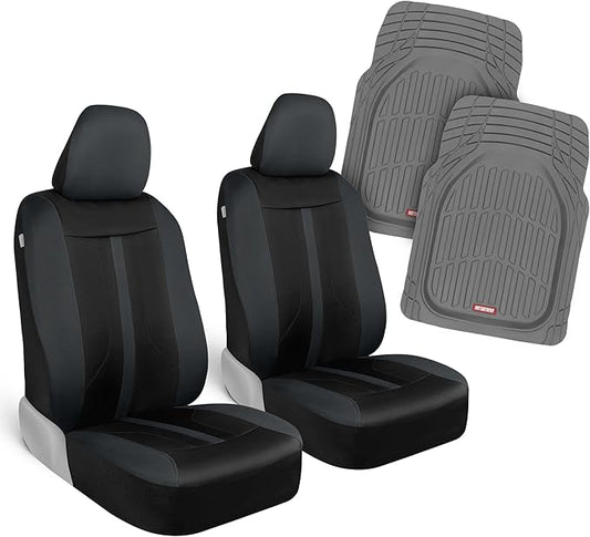 Motor Trend (2 Car Seat Covers for Front Seats with (2) Trimmable Car Floor Mats – Universal Fit Auto Accessories for Cars, Trucks, SUVs, Vans – Interior Protection and Vehicle Interior Shield Combo