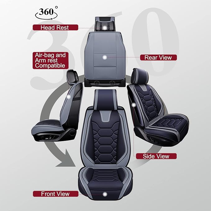OASIS AUTO Custom Fit Seat Covers for Forester/Outback/Legacy/Impreza/Crosstrek 2010-2025, Waterproof Durable Faux Leather Seat Protector Cushion (Full Set, Gray)