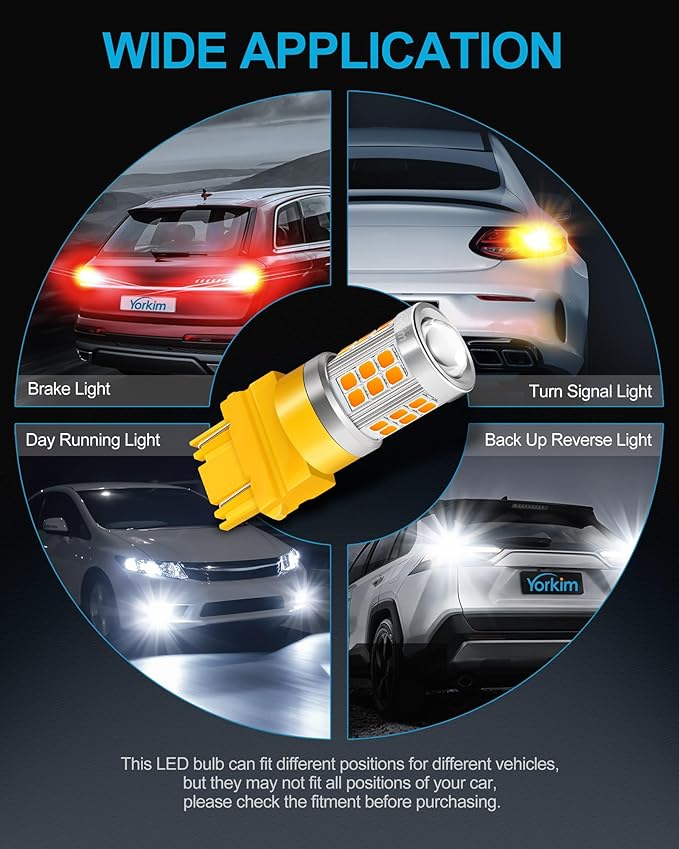 Yorkim 3157 LED Bulb Amber led turn signal bulb, 3157a 3156 led amber lights 3056 3057 4157 bulb led 3157 Replacement for Turn Signal Side Marker Lights, Amber Yellow, pack of 2