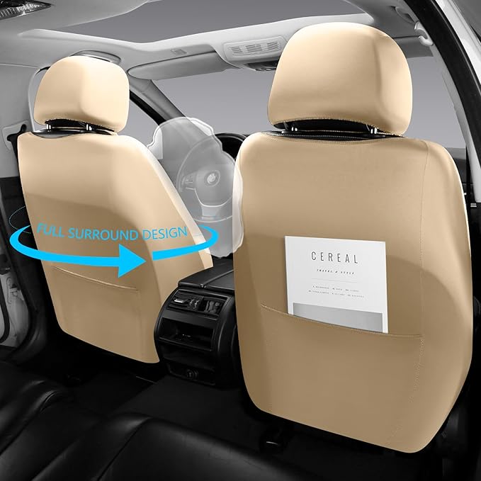 NS YOLO Full Coverage Leather Car Seat Covers,Waterproof Seat Covers for Cars,SUVs Pick-up Truck, Car Seat Cushion,Car Seat Protector,Front Seat Cover,Beige Seat Cover with 2 Seats