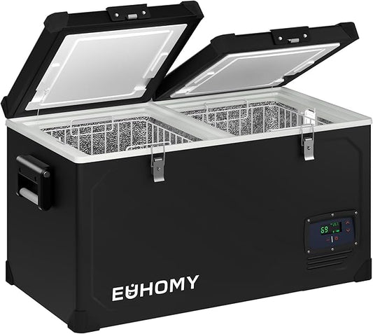 EUHOMY 12 Volt Refrigerator, 69QT Electric Cooler Powered by SECOP, Dual Zone Car Refrigerator -4℉~68℉, 12V Fridge 12/24V DC 110-240V AC, Portable Freezer for Camping, Travel, Boat