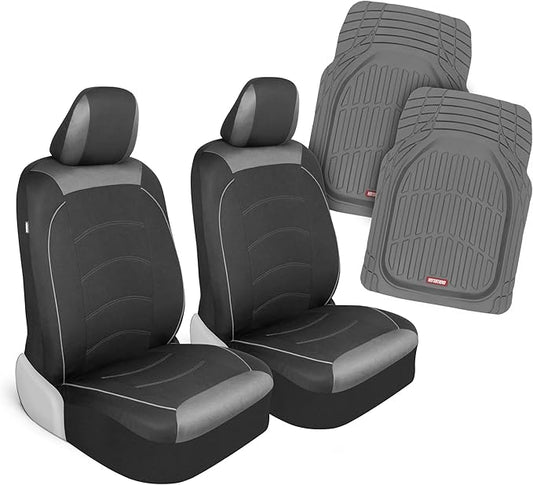 Motor Trend (2 Car Seat Covers for Front Seats with (2) Trimmable Car Floor Mats – Universal Fit Auto Accessories for Cars, Trucks, SUVs, Vans – Interior Protection and Vehicle Interior Shield Combo