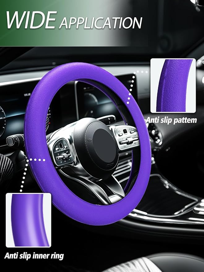LRITER Car Steering Wheel Cover, Non-Slip Silicone Material, Multiple Color Choices, Universal Auto Parts Steering Wheel Cover, Suitable for Most Cars (Purple)