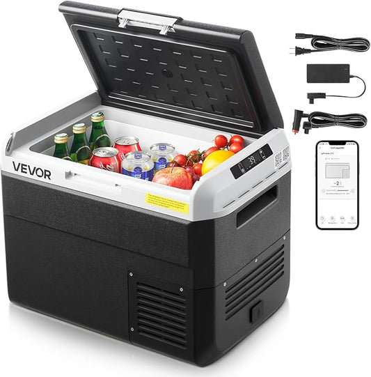 VEVOR 12 Volt Car Refrigerator, 31.7QT/30L Car Fridge, Portable Electric Cooler with -4℉~68℉ Adjustable Temperature, 12/24V DC and 100-240V AC Compressor Freezer for Outdoor, Camping, Travel, RV