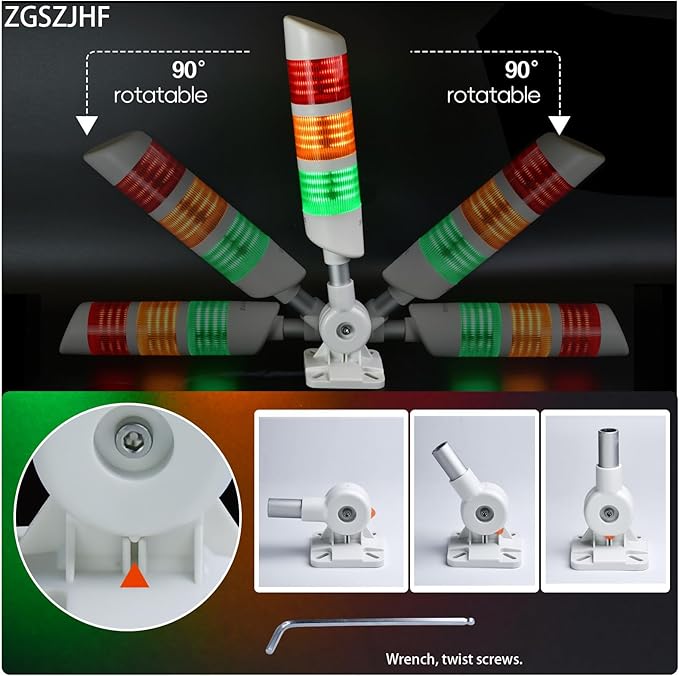 12V Signal Tower Stack Lights 3-Layer Led Industrial Warning Lights, Column Tower Lamp with Rotatable Base Steady 12V DC/AC with Buzzer