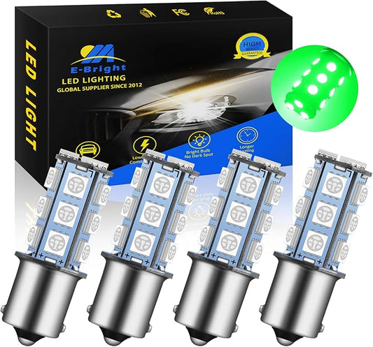 YM E-Bright 1156 BA15S Led Bulb,1073 7506 1141 LED Light For RV Camper SUV MPV Car Side Marker Lights Reverse Lights Brake/Turn Signal Bulb 18SMD 5050 Chips DC-12V,Green, Pack of 4