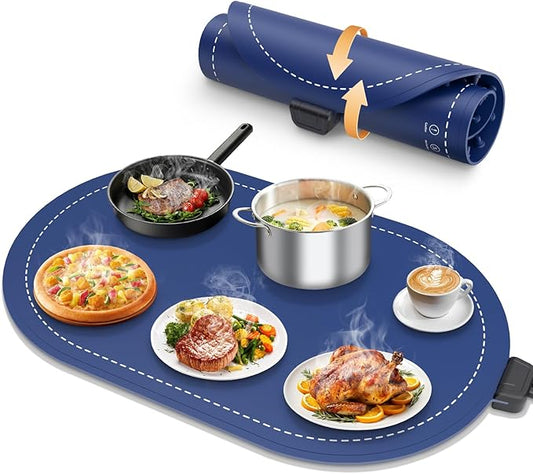 Warming Mat for Food with Adjustable Temperature Timer,10S Fast Heating Silicone Food Warmers for Parties Buffet and Home Daily,Food Warming Mat with Insulating Pad Raised Feet Protects Table