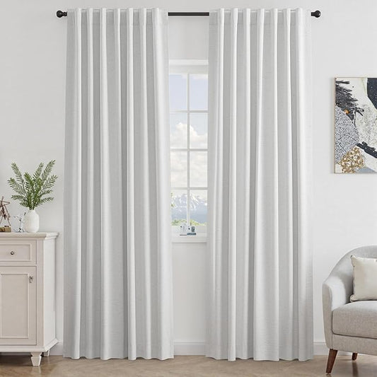 UHITECH Linen 100% Blackout Curtains 86 Inches Long Back Tab Rod Pocket Thermal Insulated for Living Room Natural Black Out Drapes for Bedroom Modern Farmhouse Curtain