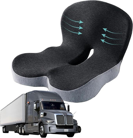 Memory Foam Seat Cushion for Truck Driver Office Chair Cushion Home Chair Cushion Car Seat Cushion Non Slip Pad Sitting Ergonomic Cushions for Office Workers Car Drivers (Black & Gray)