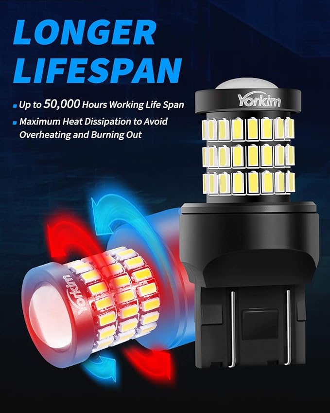 Yorkim Ultra Bright 7440 Led Bulb White T20 Led Bulb 7441 7443 7444 W21W Led for Backup Reverse Brake Light, Tail Light, Turn Signal Light Pack of 2 - White