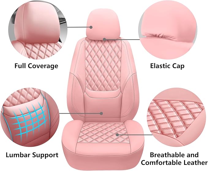 NS YOLO Leather Car Seat Covers Full Set, Universal Fit for Cars Trucks,SUVs,Waterproof Car Seat Protector,Automotive Seat Covers for 5 Seats (Pink, Full Set(Front and Rear-5 Seats))