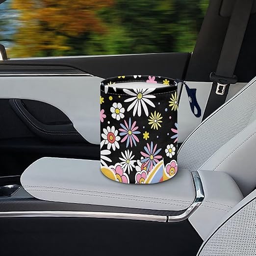 Cute Hippie Flower Car Trash Can - Multi-Purpose, Waterproof, Leak-Resistant, Easy to Clean, Car Interior Decoration