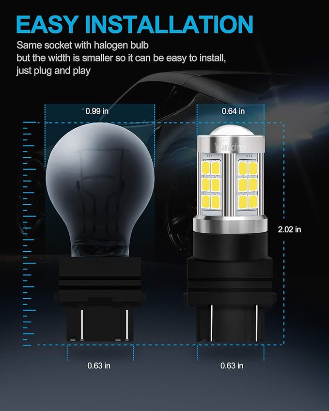 Yorkim 3157 LED Bulb, super bright 3156 led bulb 3056 3057 4157 bulb led 3157 Replacement for led Reverse Blinker Brake Tail Lights, 6000K Xenon White, pack of 2