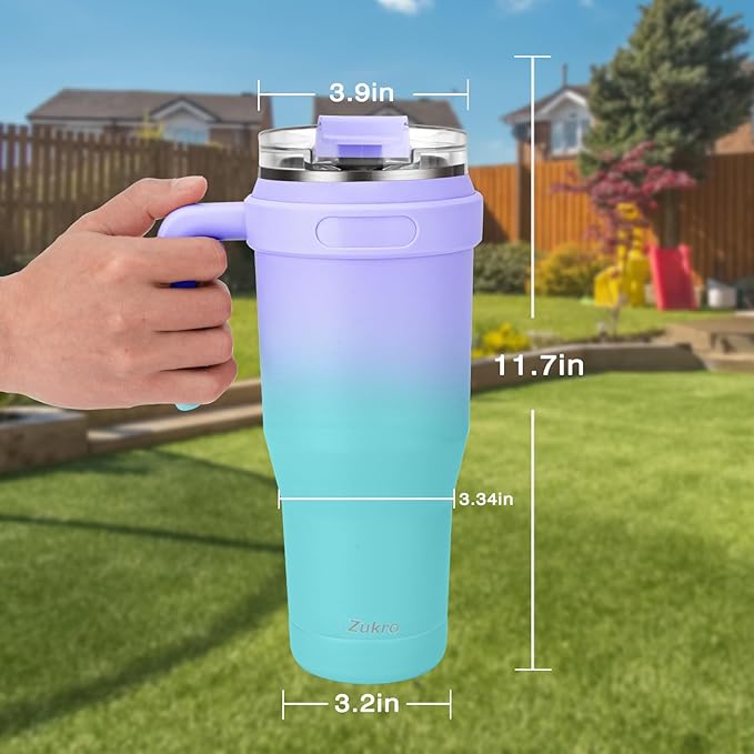 Zukro 50 oz Tumbler With Handle And Straw, Leak-proof Closable Flip Straw Lid, Insulated Stainless Steel Water Bottle for Hot & Cold Drinks, Large Travel Mug Fit in Cup Holder, Dishwasher Safe