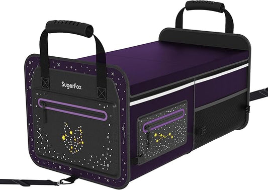 Car Trunk Organizer & Storage | 63L Capacity, 23.6"×13.8"×11.8" | Fluorescent Constellation Design | Waterproof, Collapsible with Adjustable Straps | for SUV, Small/Midsize Cars - Purple-M004