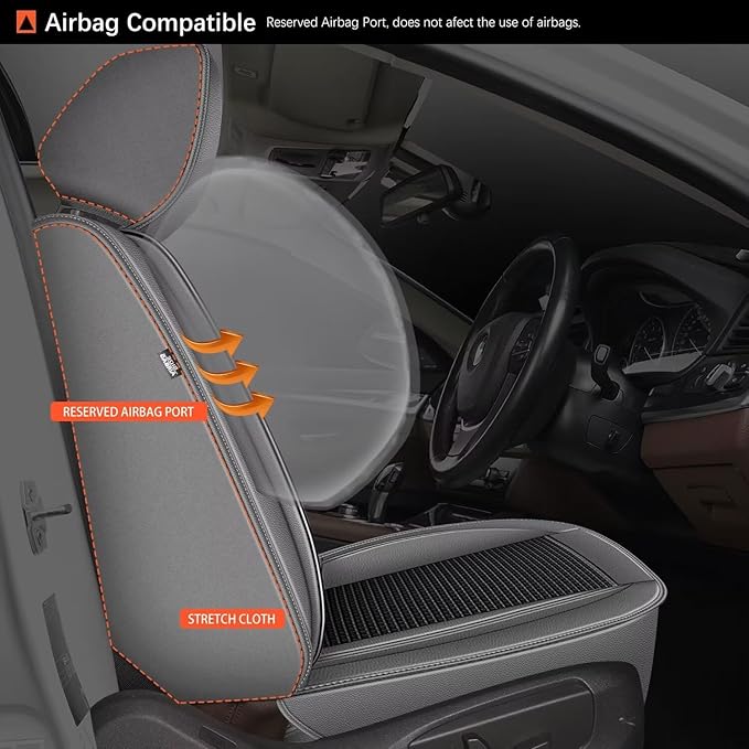 2 Front Seat Covers Fit for Nissan Frontier 2009-2024 2025: Car Seat Covers Leather Waterproof Ice Silk Breathable Car Seat Cushion Protector (2 Seats, Black & Grey)