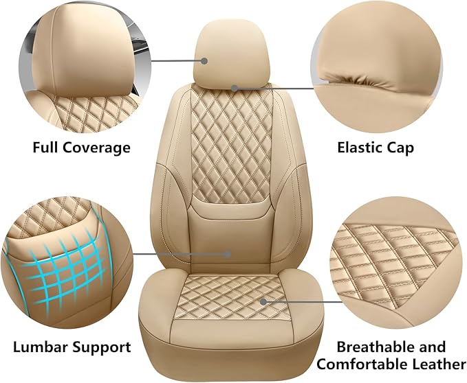 NS YOLO Full Coverage Leather Car Seat Covers,Waterproof Seat Covers for Cars,SUVs Pick-up Truck, Car Seat Cushion,Car Seat Protector,Front Seat Cover,Beige Seat Cover with 2 Seats