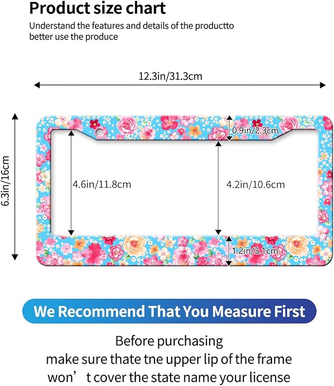 MIOAOSRT Watercolor Paisley Flowers License Plate Frame Beautiful Roses Peonies License Plate Cover Car Tag Holder Metal License Plate Frame Fits Standard U.S.Vehicles 12x6 Inch