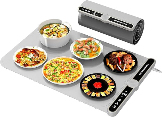 Warming Mat for Food, Food Warmers for Parties Buffet, 9 Temp Levels, Timer, Waterproof, Heat Insulating, Dishwasher-Safe, for Home, Bread Dough to Rise(Gray)