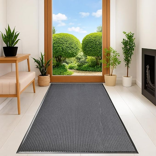 MaxMat® 4x8 Rug, Extra Large Entryway Mat - Heavy Duty Doormat, Waterproof, Low-Profile, Easy to Clean, Rubber Floor Mat (4 x 8 Feet, Grey, MXM-RIB0048GY)