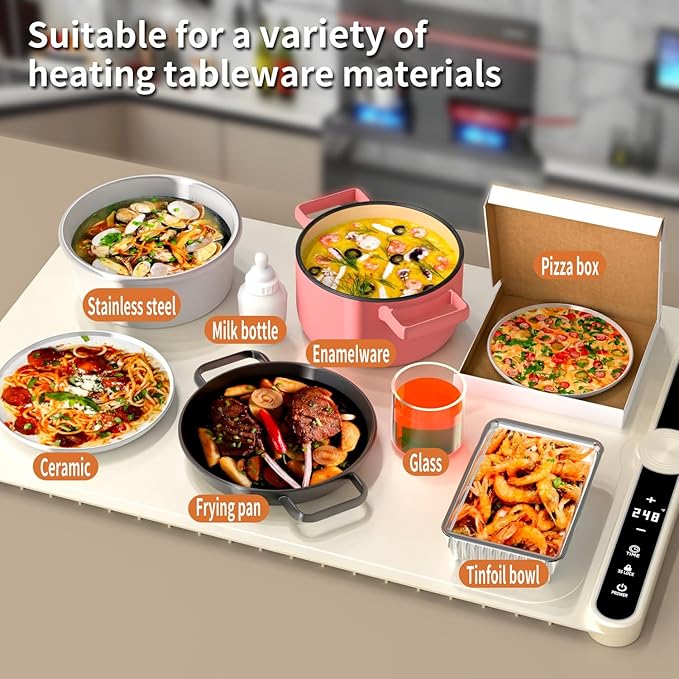 Warming Mat for Food, Food Warmers for Parties Buffet, 9 Temp Levels, Timer, Waterproof, Heat Insulating, Dishwasher-Safe, for Home, Bread Dough to Rise