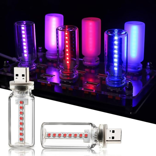 2PCS USB Lights for Car, Retro LED Car Interior Lamp Ambient Lighting, Universal USB Plug Lights for Cars, bedrooms, Camping, Parties, Clear Glass Bottle Decorative Night Light, Red Light