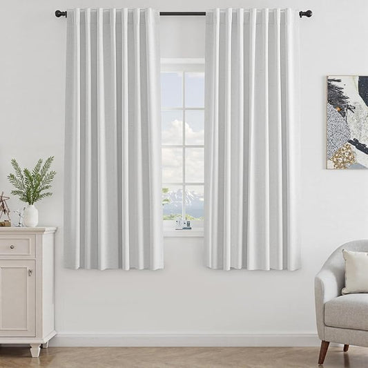 UHITECH Natural Blackout Curtains for Bedroom Living Room Darkening Drapes Black Out Curtain 63 Inches Length 2 Panels Set Thermal Linen Natural Drapes for Windows