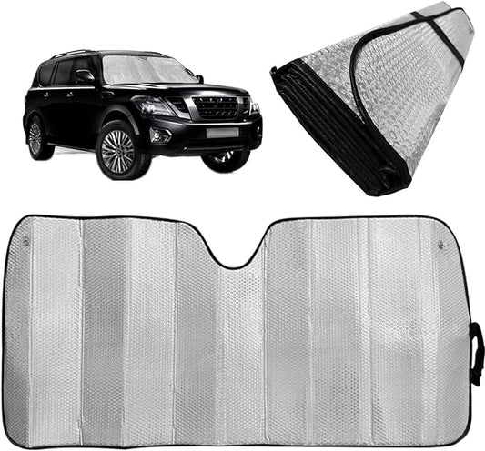 Car Windshield Sunshade-Thicken 5-Layer Bubble Block Heat and Sun UV Rays, Front Windshield Sun Shade- Keeps Your Vehicle Cool - 58 x 27.5 Inch … (New Silver)